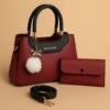 Women's PU Leather Plain Hand Bag Set
